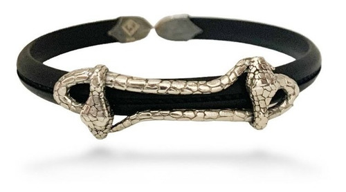 Pulsera Plata925 Para Hombre, Caucho 2 Viboras Estambul Joya Diámetro 8 Cm