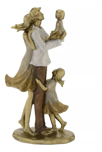 Escultura Familia Decorativa Com 2 Filhas Meninas Em Resina