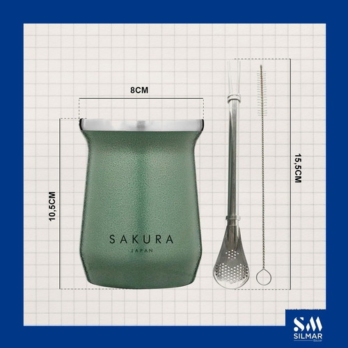 Imagen 5 de 9 de Mate De Metal Original Sakura Acero Inoxidable Con Bombilla