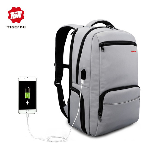 Mochila Tigernu Ejecutiva Para Notebook Gris Claro T-b3319