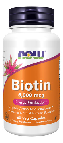Suplemento em cápsula NOW  Biotin biotina sabor  without flavor em pote de 30g 60 un