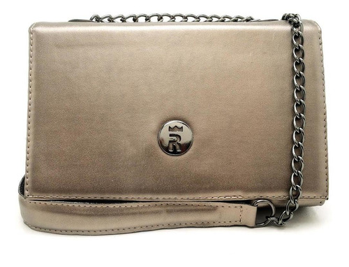 Bolsa Flap Feminina Alça Corrente Fechamento Zíper Moderna Cor Cinza