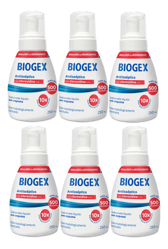 Kit 6 Un Sabonete Líquido Antisséptico Biogex 250ml Nutriex
