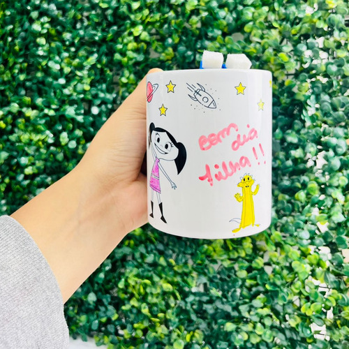 Caneca Luna Personalizada Para Pintar + 5 Canetas De Cor Branco