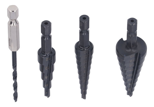 Kit De Brocas Step Drill, 4 Piezas, Hss, Ranura Recta, Térmi
