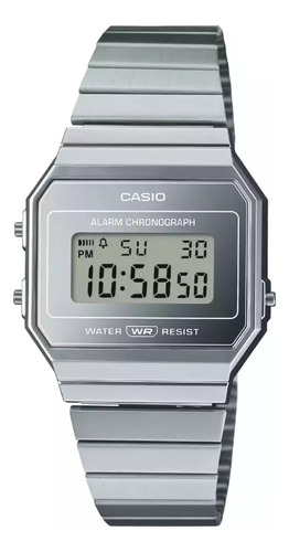 Reloj Casio Vintage A700wev-7a Para Hombre E-warch Correa Plateado Bisel Plateado Fondo Plateado