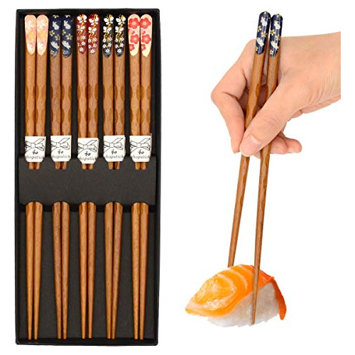 Chopsticks Reusable - Japanese Wooden Chopsticks 5 Pair...