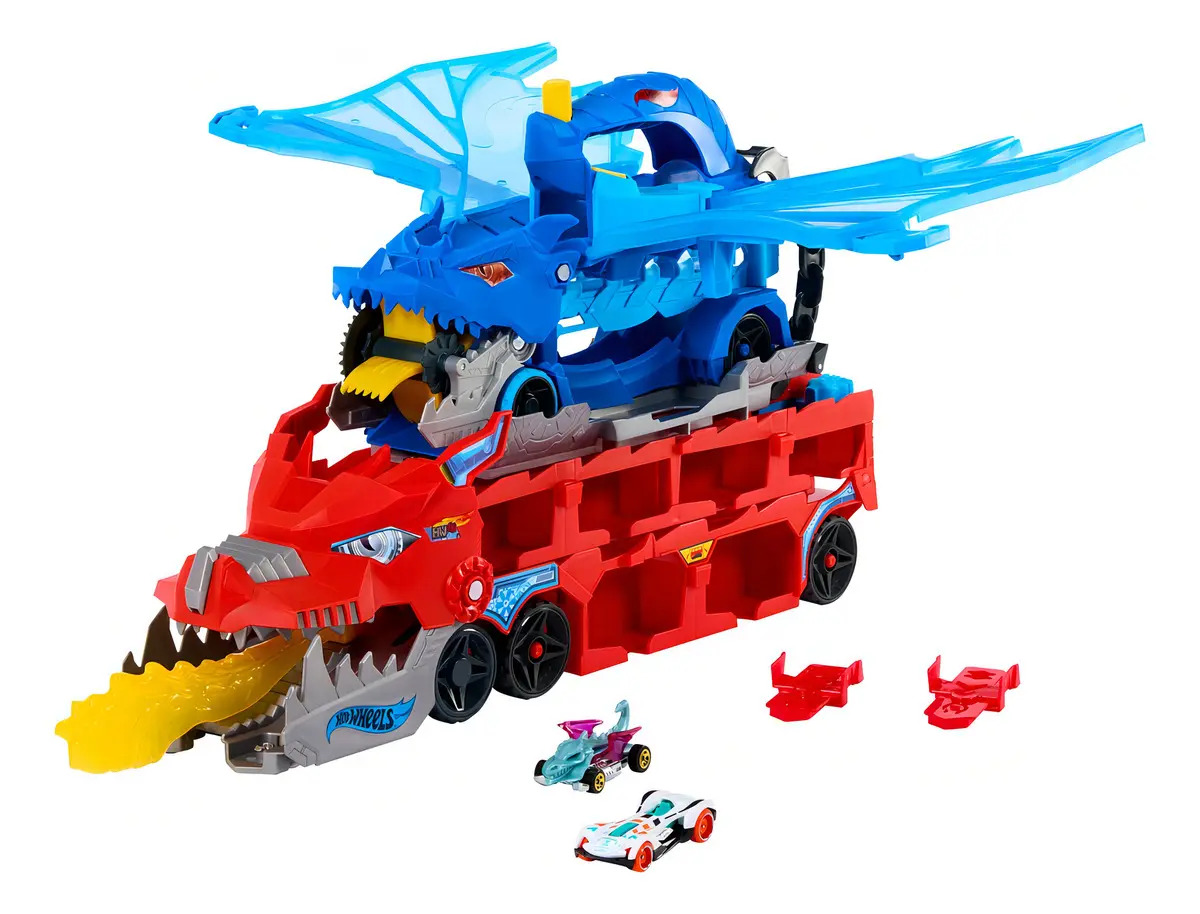 Pista de Juguete Hot Wheels Súper Remolque con dos Vehículos a Escala 1:64 para Niños de 4 Años en Adelante