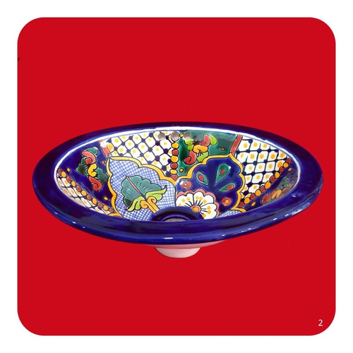 Imagen 2 de 2 de Lavabo Mini Beige De Cerámica Tipo Talavera 33x25x12 Cm M2