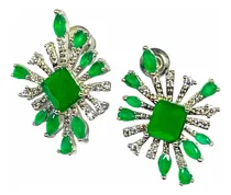Comprar Aros Onix Verde Topacios Blancos Estrella Bañado En Oro Blan