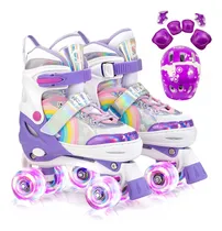 Comprar Patins Infantil Menina + Kit Proteção Patins 4 Rodas Com Led