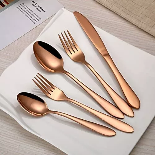  Juego de 6 tenedores de cobre de acero inoxidable de 8  pulgadas, tenedores de postre, tenedores de mesa, tenedores de ensalada  para el hogar, cocina o restaurante, apto para lavavajillas 