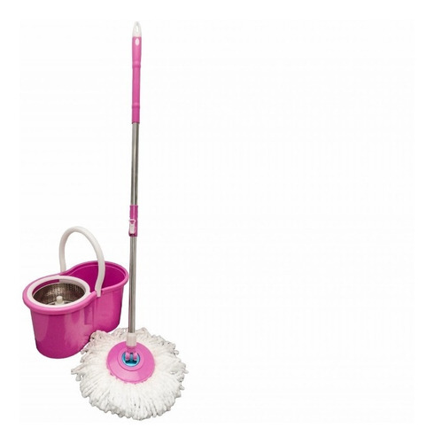 Balde Spin Mop 360° Rosa Centrifuga Inox Com 2 Esfregão