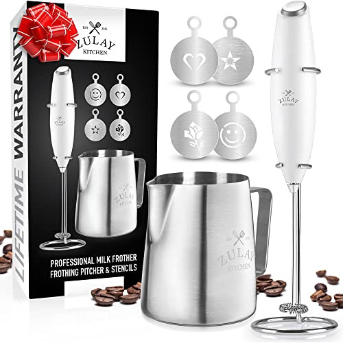 Zulay Milk Frother Complete Set Coffee Gift, Handheld F...