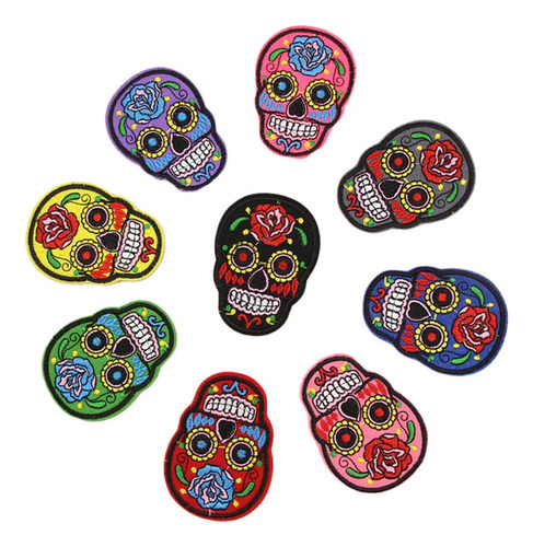 8 Piezas Diseño De Calavera Coser Parches Bordados Apliques