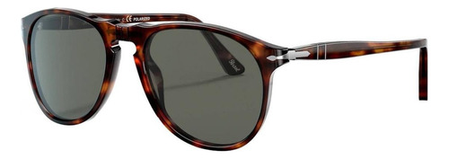 Óculos de sol polarizados Persol PO9649S Standard armação de acetato cor havana, lente verde de cristal clássica, haste havana de acetato