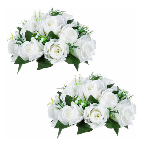 2 Bouquet Ramo Flores Artificiales 15 Rosas De Plástico Base