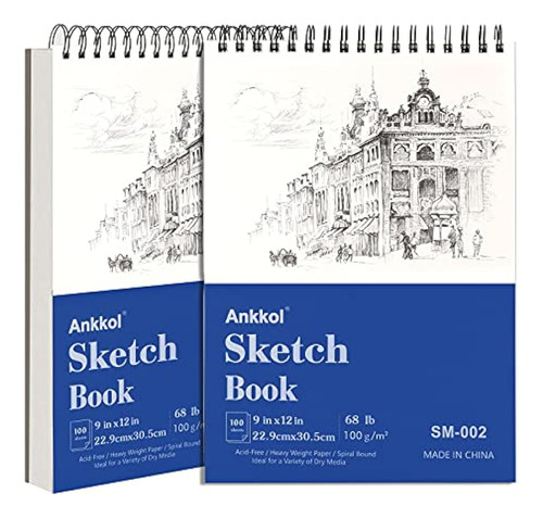 Ankkol Sketch Book 9  X12 , Paquete De 2, 100 Hojas Cada Uno