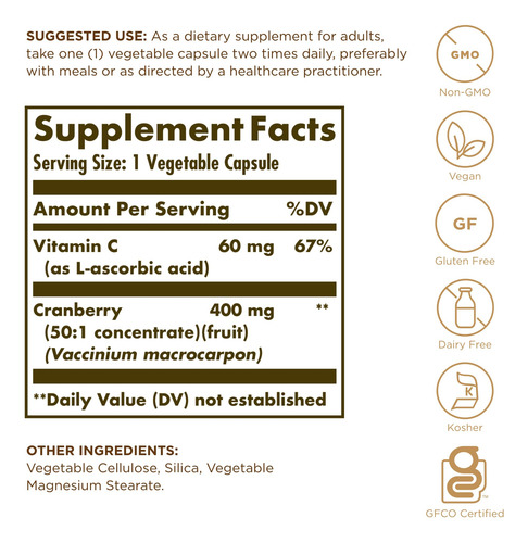Solgar Arándano Con Vitamina C Cápsulas Vegetales 60pz