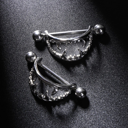2 Piezas Piercing Pezón Mujer Dama Halloween Boca Dientes Af