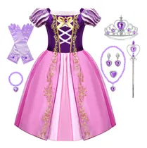 Comprar Vestido De Princesa Rapunzel, Disfraz De Falda Larga\u002F Tangled Diseña Niña, Halloween, Fiesta De Cumpleaños O Cosplay, Vestir Con Accesorios