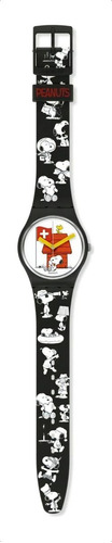 Reloj Swatch Grande Bracchetto So28z107 Peanuts Snoopy Suizo Color de la malla Negro Color del bisel Negro Color del fondo Blanco