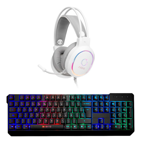 Kit Teclado Nibio Strike + Audífonos Nibio Zigma Blanco