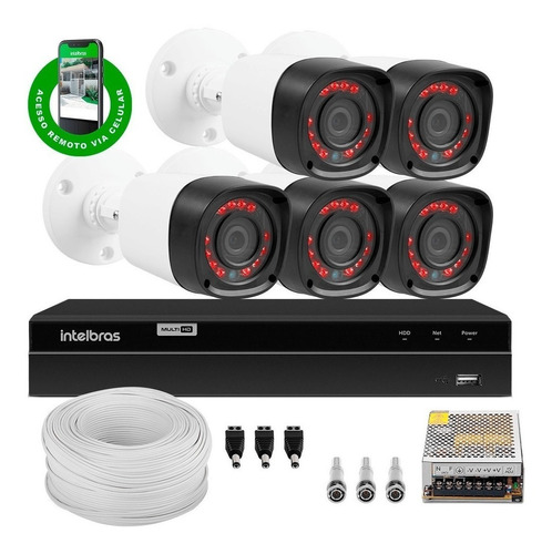 Kit Cftv 5 Câmeras 1080p Dvr Mhdx Intelbras + Acessórios