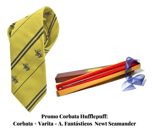 Promo Corbata Hufflepuff: Corbata + Varita - A. Fantásticos