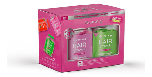 Combo 2 Potes Gummy Hair Vitamin Maça Verde + Tutti Frutti Maça Verde E Trutii Frutti