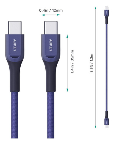 Cable Aukey Kevlar Usb-c A Usb-c 2m Azul Cb-akc4