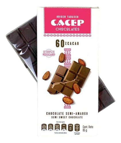 Barra De Chocolate Orgánico Semi Amargo 60% Cacao Cacep 85 G