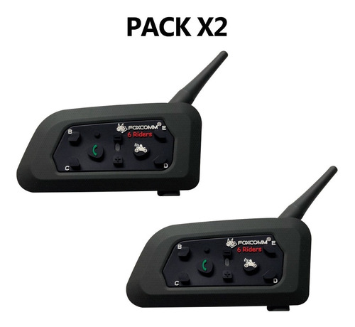 Pack X2 Fox V6 Pro Plus Intercomunicador Bluetooth P/motos  