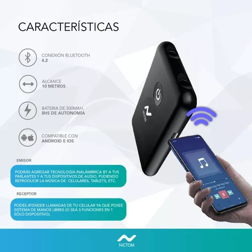 Emisor Transmisor Receptor Bluetooth Nictom EMISORBT4 Audio Smart Tv -  NICTOM OTROS ACCESORIOS DE AUDIO - Megatone