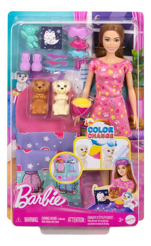 Barbie Set De Juego Fiesta De Pijamas Con Perritos Mattel