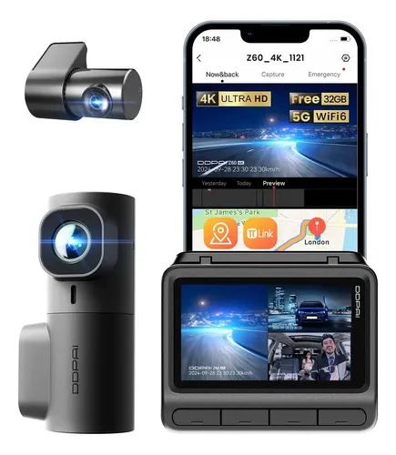 DDPAI Z60 Câmera Veicular 3 Canais 4K+2K+1080P WiFi 5GHz com GPS ...