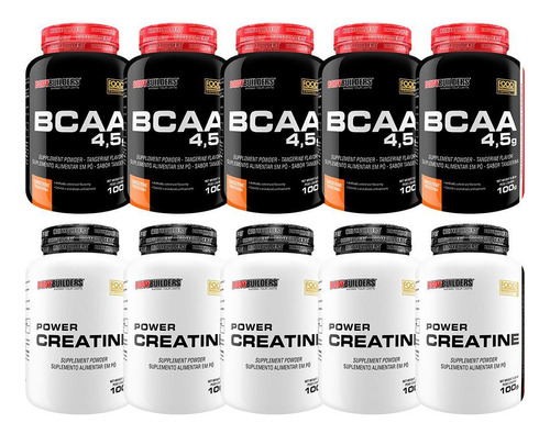 Kit 5x Power Creatina 100g+ 5x Bcaa 100g Tangerina