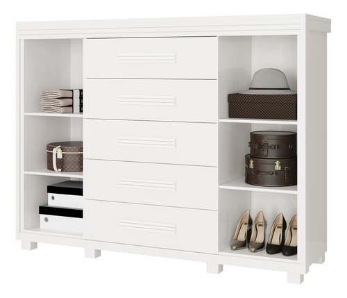 Cômoda Grande Para Quarto De Casal Reforçada Mdf Pé Madeira