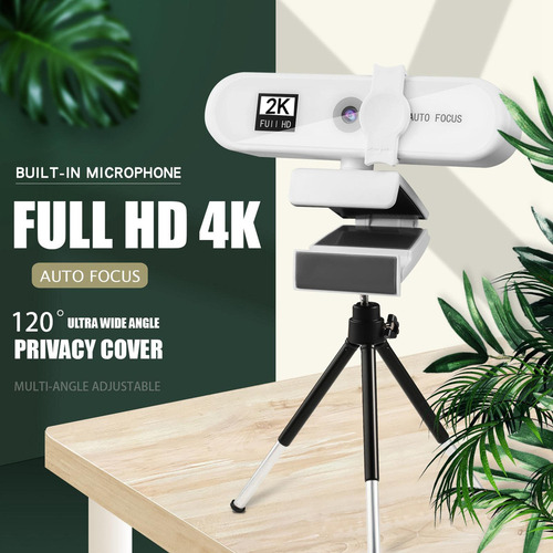1080p 4 2k K De Usb, Web Cam Autofocus Com Tripé 2k Branco