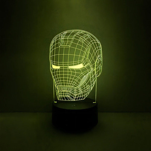 Luminária 16 Cores Led 3d Homem De Ferro Alumia 10cm