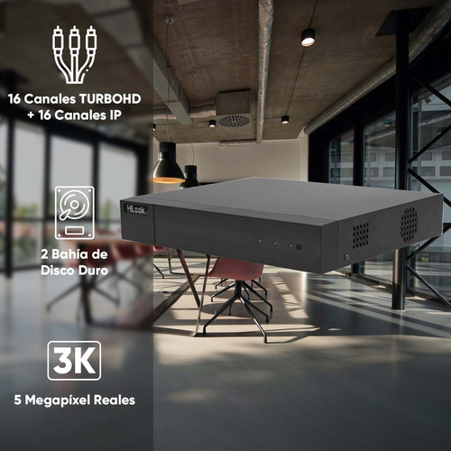 Hilook Dvr 16 Canales Turbohd + 16 Canales Ip De 5 Megapíxel Reales Y 3k Reales Soporta Audio Por Coaxitron Con 2 Bahías De Disco Duro Y Salida En Full Hd Modelo Dvr-216u-m2