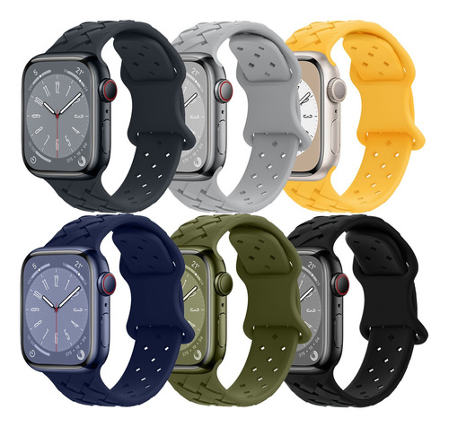 6 Correas Silicona Para Apple Watch Ultra Series 9 8 7 Se 6