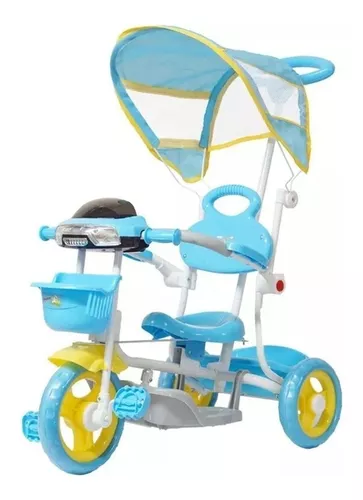 Triciclo Motinha Infantil com Capota Azul Passeio e Pedal Bel em