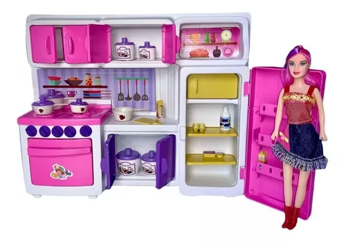 Cozinha Infantil Barbie C/ Panelinhas + Roupa Completa Jogo