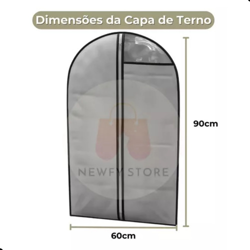 Kit 5 Capa Terno Vestido Antimofo C/ Ziper Em Tnt Cor Cinza