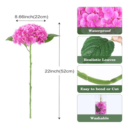 5 Piezas De Flores Artificiales De Hortensia Con Tacto Real