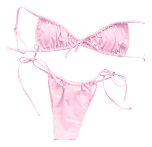 Traje De Baño De Bikini De Color Liso Para Mujer, Dos Piezas