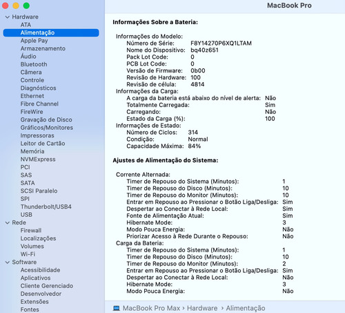 Macbook Pro M1 Max. Mem. 32 Gb. Ssd 512 Gb. Tela 14 Cinza (Usado)