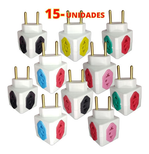 15 Adaptadores Pino Cubo Coloridos Benjamin 4 Saídas 10a 20a Voltagem Bivolt 220v/110v