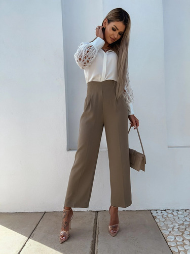 Blusa Camisa Mujer Elegante Oficina Encaje Manga Larga